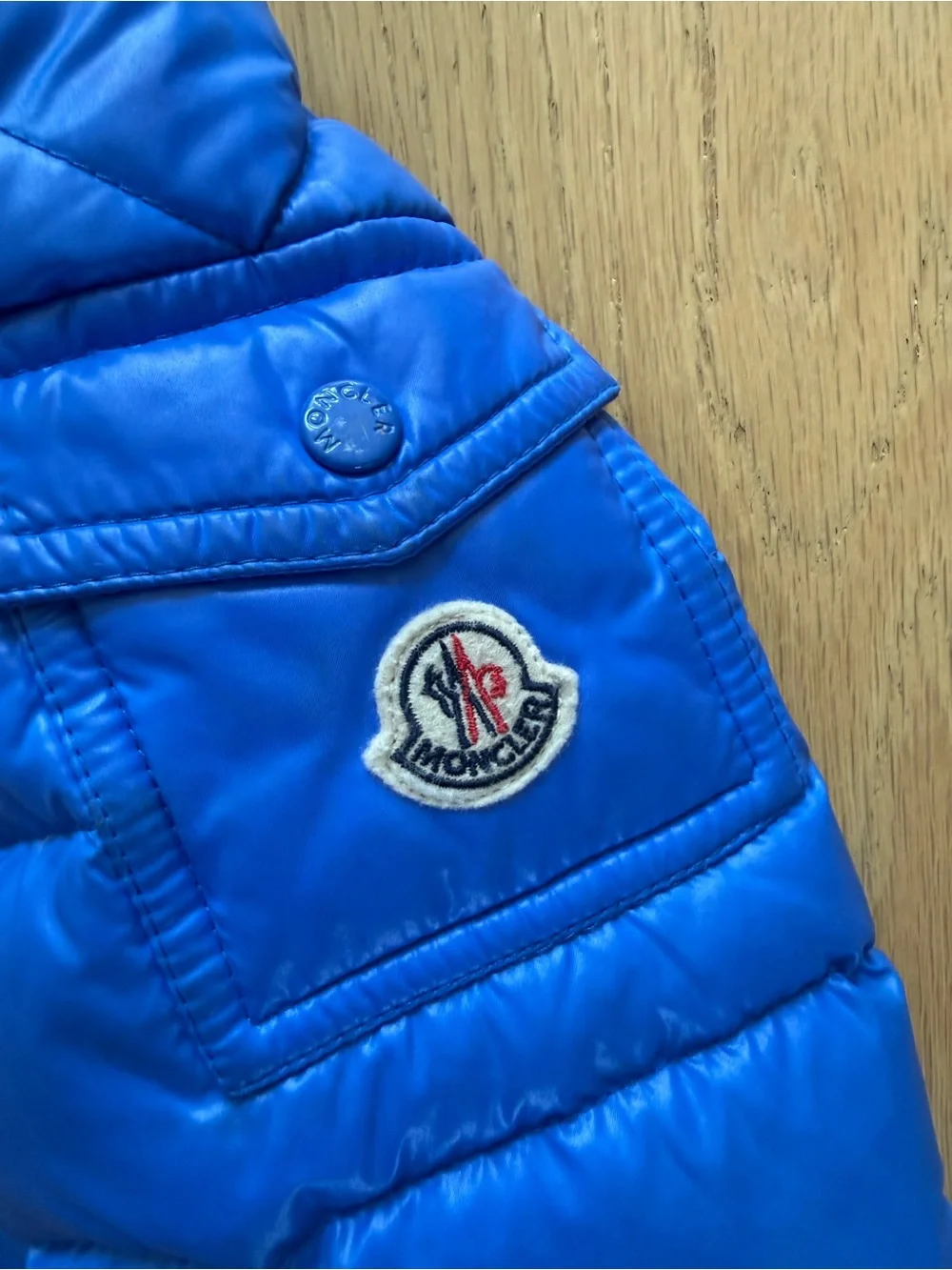 Moncler New Maya Boys Down Jacket in blue, size 6